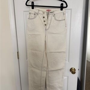 Verge Girl Cream Straight-Leg Jeans with Contrast Stitching